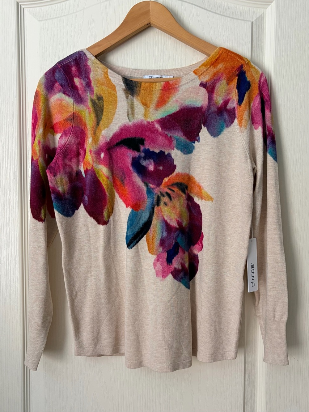 NWT Chico's Botanical Bateau Pullover Sweater, Sweet Berry, size 0, small